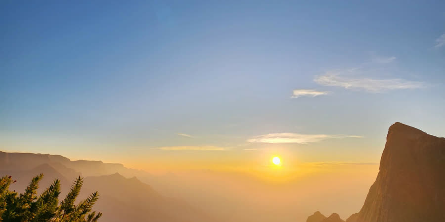 Sunrise over the Western Ghats mountains, en route to Nellore, Andhra Pradesh